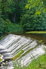 Waterfall by the lake walk