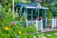 Mill Dene Garden, The cricket pavillion and lawn