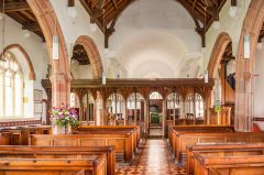 Looking down the church nave