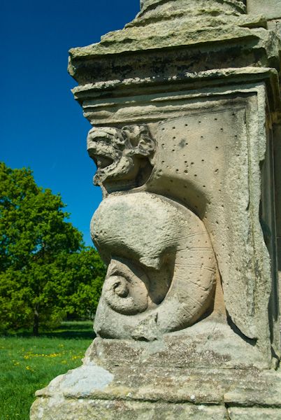 Moreton Corbet Castle photo, Carving on mansion