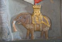 Moreton Corbet Castle, Elephant carving on Corbet tomb