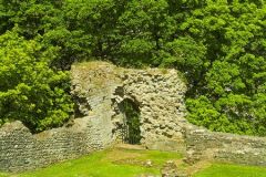 Stone wall and gate in the outer bailey