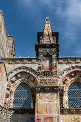 Carved turret, south wall