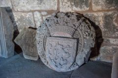 A carved heraldic panel