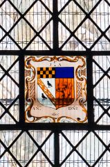 Heraldic stained glass, east window