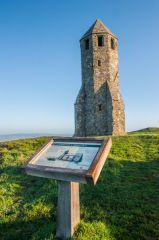 National Trust information panel and the tower