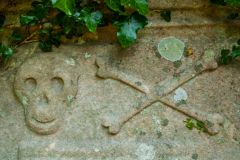 Skull and crossed bones on a gravestone
