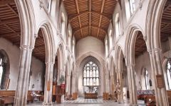 Looking up the church nave