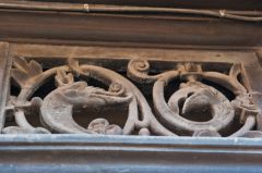 Serpent carving, front porch