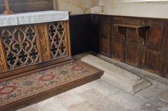 Queen Joan of Scotland grave slab beside the altar