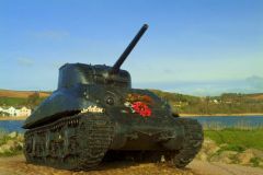 American Sherman tank acts as a war memorial at Torcross
