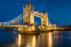 The bridge illuminated at night