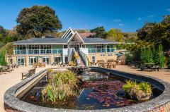 The carp pond and visitor centre