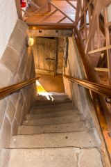 Looking down the worn stone steps