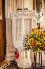 Witheridge, St John the Baptist Church, The richly carved late medieval stone pulpit