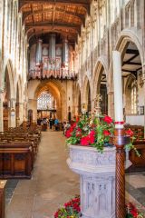 Looking down the church nave