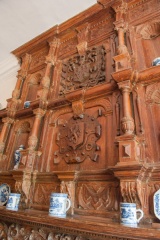 A richly carved downstairs Jacobean fireplace