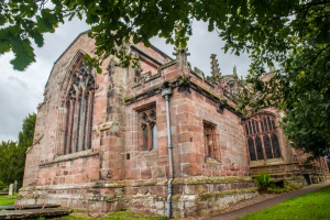 The east exterior of the church