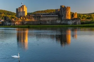 Caerphilly Castle at sunset