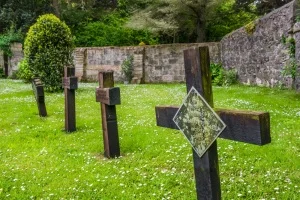 The burial ground with its distinctive wooden crosses