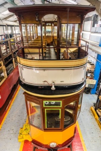 Trams undergoing restoration in the Workshop