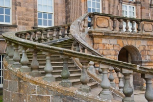 The curving entrance staircase