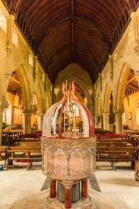 Looking down the nave of St Peter's church, Edensor