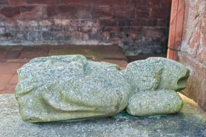 Broken effigy of a 16th century bishop