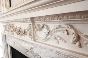 Plasterwork detail on a first floor fireplace