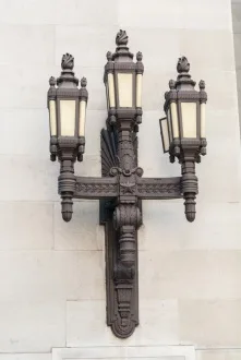 Art Deco lanterns outside the entrance