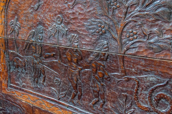 Adam and Eve in the Garden of Eden carved panel, Greetham church