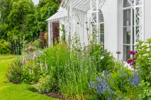 Colourful beds beside Houghton Lodge