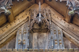 16th century statue niche over the porch entrance
