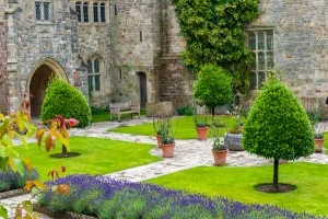 A courtyard garden beside the house