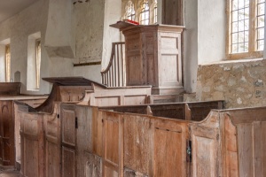 The Georgian box pews and pulpit