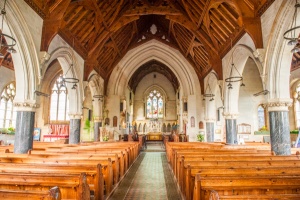 Looking down the church nave