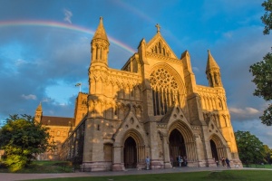 A rainbow over the abbey's west front