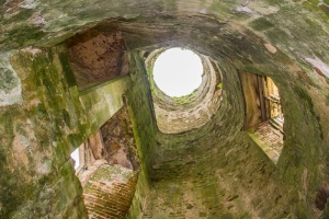 Looking up inside the gatehouse tower
