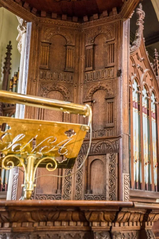 The Tudor pulpit with Civil War musket ball holes