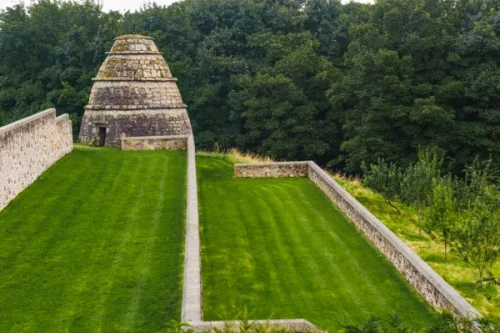 The terraces and 16th century dovecot