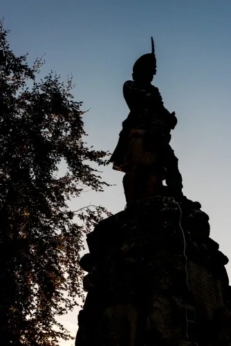 Dusk falls on the Black Watch Memorial