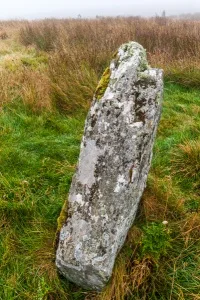 A stone leaning with age