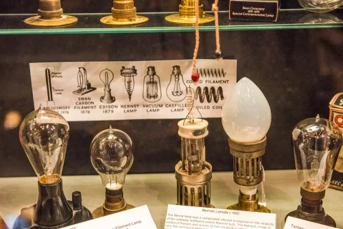 Early examples of lightbulbs in the Electricity Hall