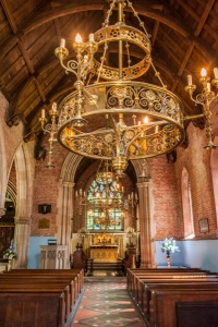 The chapel nave and chandelier