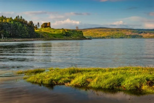 Aros Castle across the river estuary