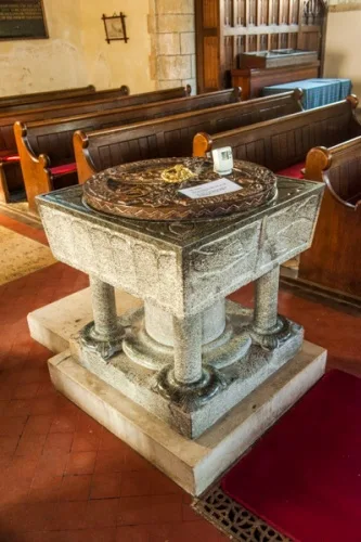 12th century Purbeck marble font