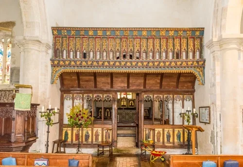 The restored 15th-century rood screen