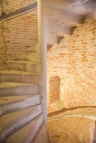 The restored brick staircase