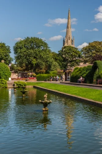 St Mary's Church reflected in the garden pool