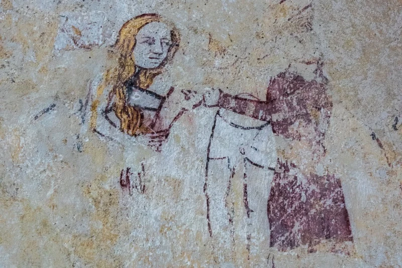 14th century wall painting of the Deposition